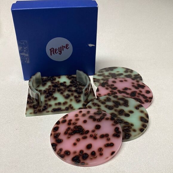 Aeyre by Valet Round Acrylic Coaster Set in Pink & Turquoise Spots - Picture 1 of 3